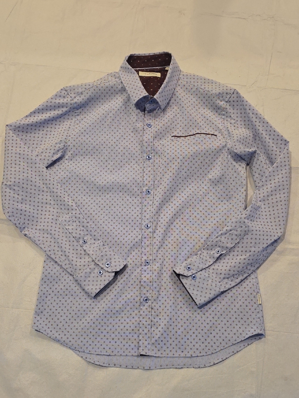 7 Diamonds Lavender Stretch Button-Down with Wine Contrasting Trim Flip Cuffs M - Picture 5 of 9
